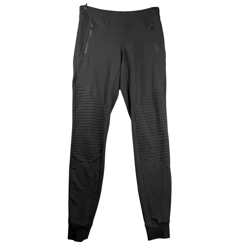 Alo Yoga Moto Jogger Pants Black Ribbed Knee Zipper Pockets Women XS